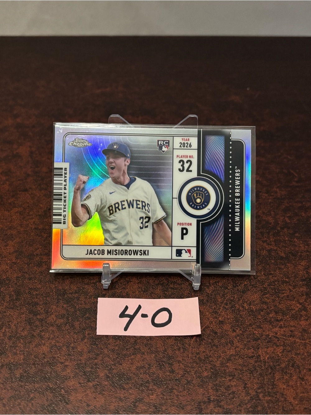 Jacob Misiorowski 2026 Topps chrome big ticket players RC card #BTP–2 brewers